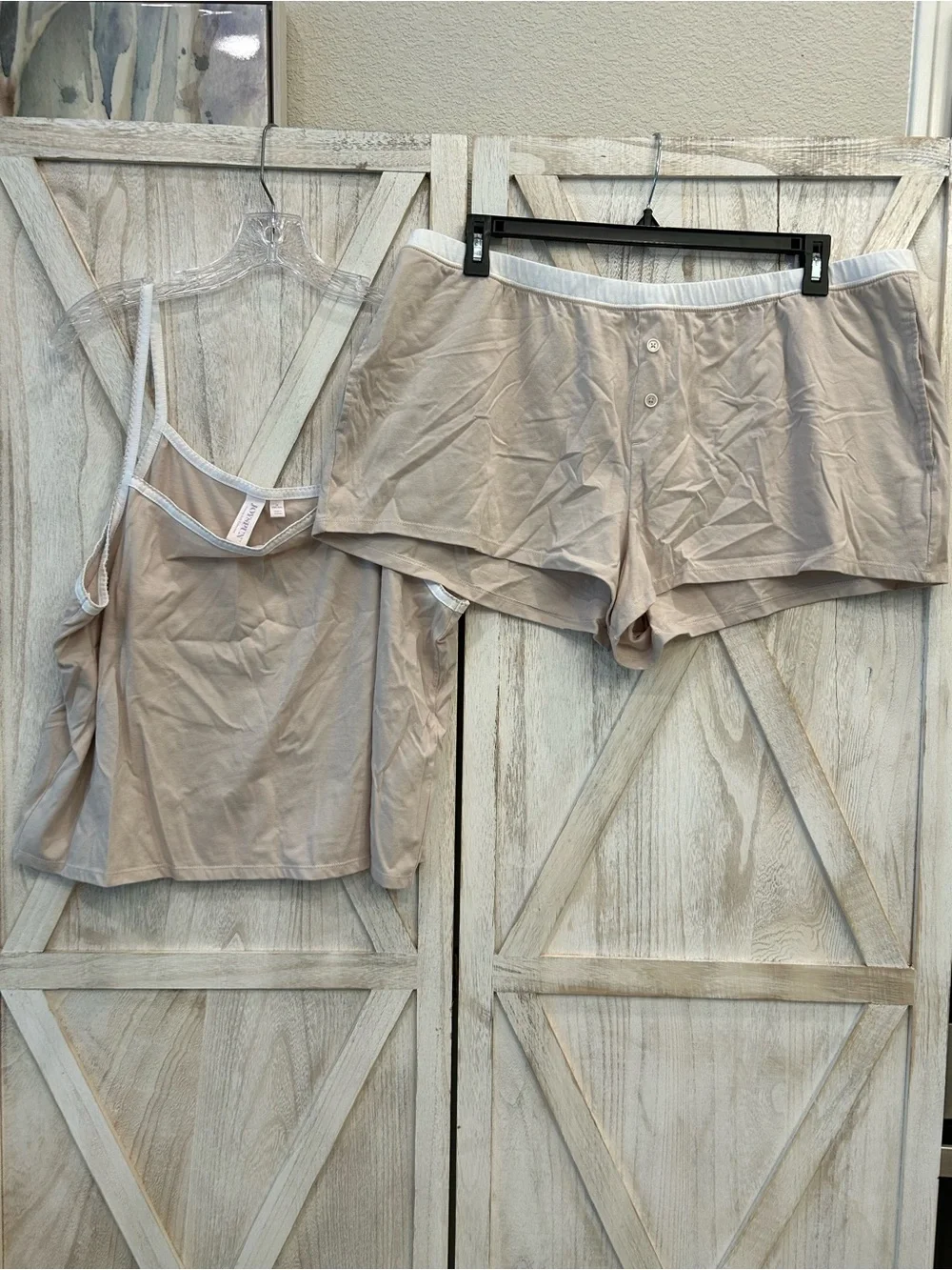 Women's Neutral Sleep Tank and Boxer Short Set - Cream/Tan